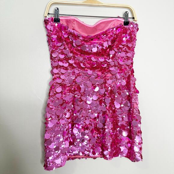 Retrofete Nolia Candy Pink Sequined Fitted Mini Dress Medium - Picture 4 of 8